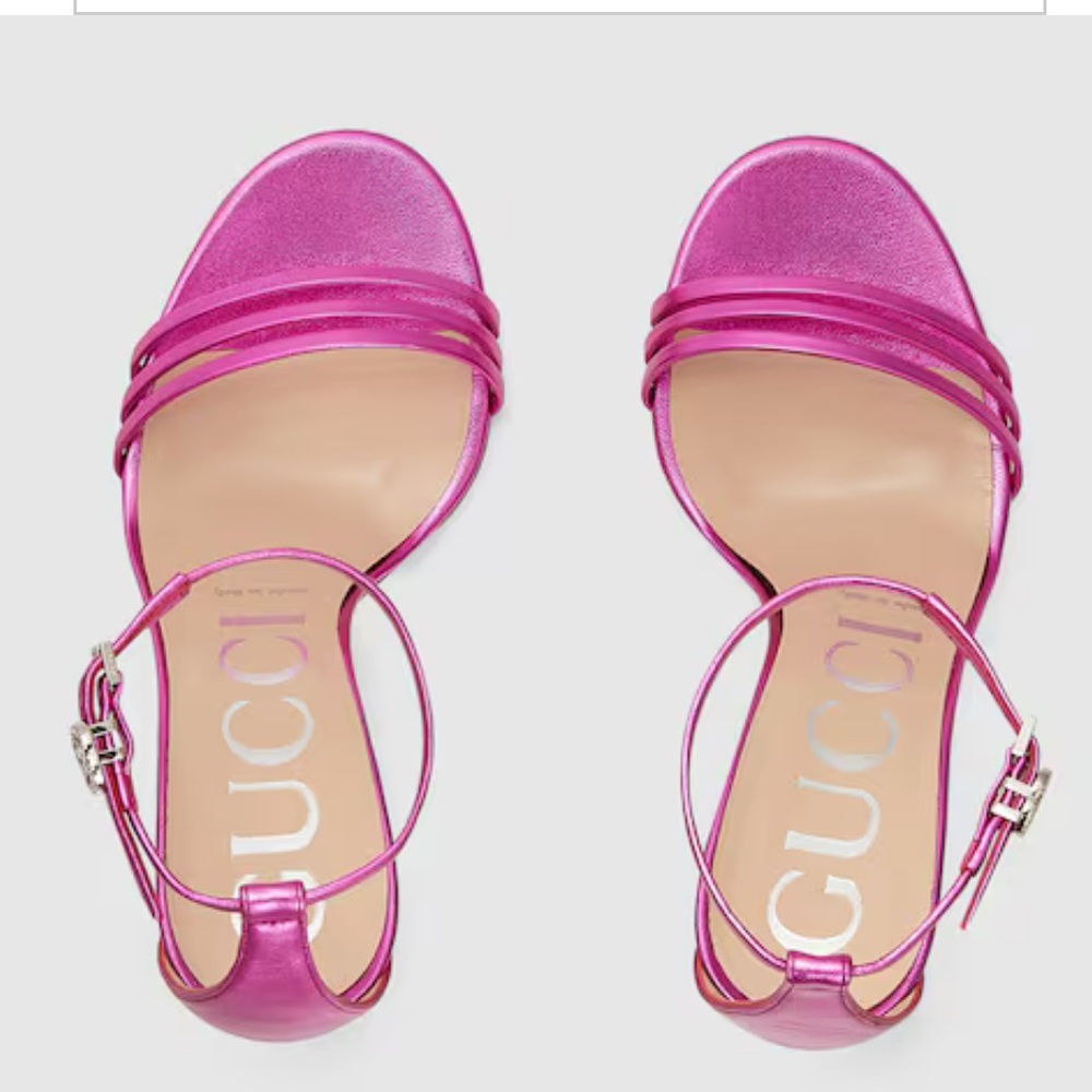 Gucci Metallic Fuchsia Pink Strappy Open-Toe Heels